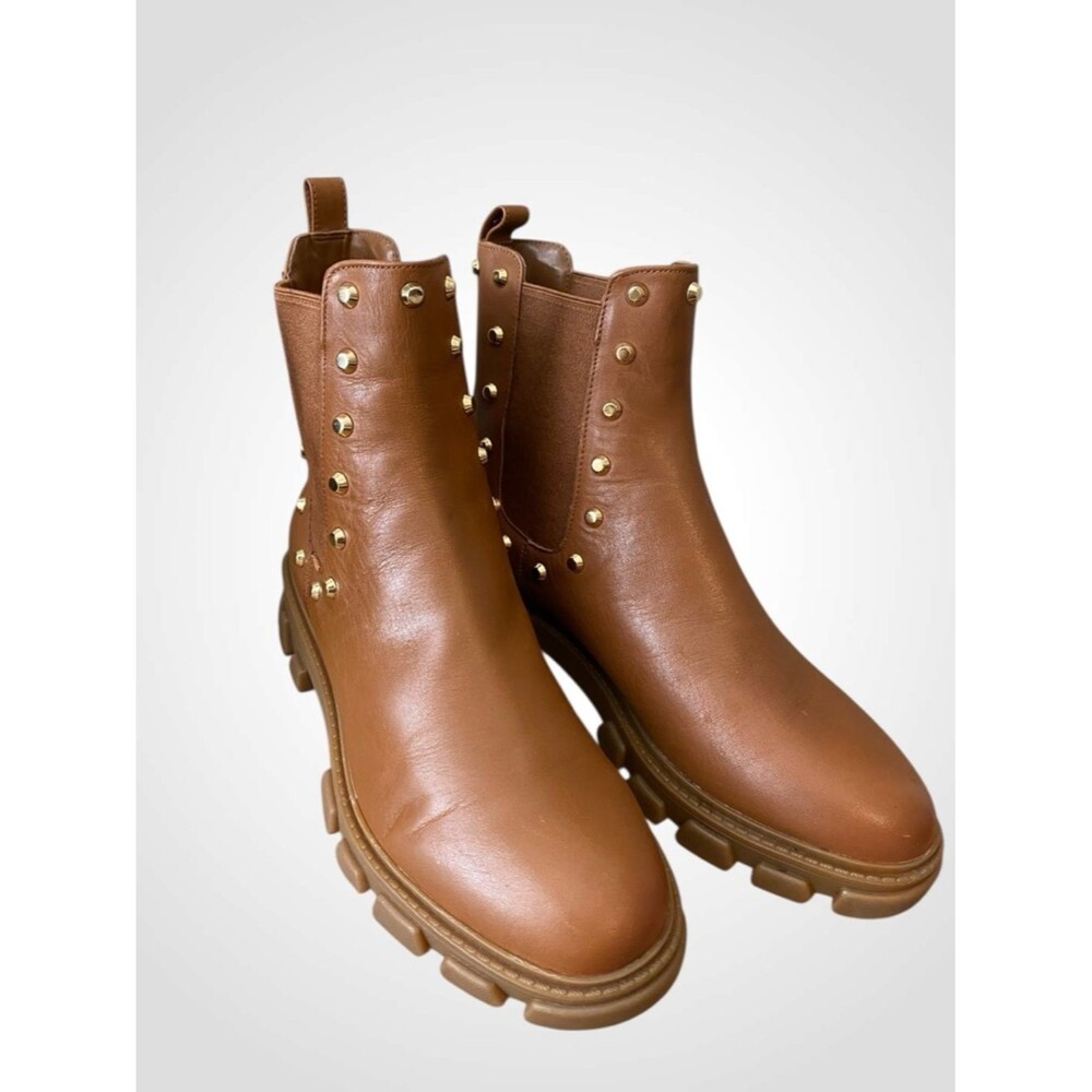 Michael Kors | MK Brown Leather Studded Ridley Chelsea Boot Lug Sole NWOB 6.5 - Picture 3 of 11